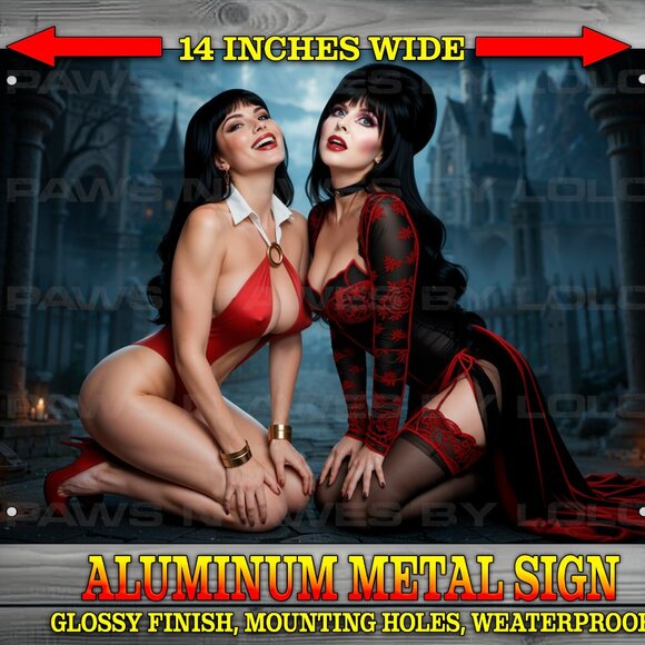 Sexy Elvira Meets Seductive Vampirella Glossy Wall Art Metal Sign 10x14" - Picture 1 of 1